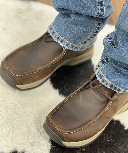 Distressed Leather Western Moc Toe Chukka Boots