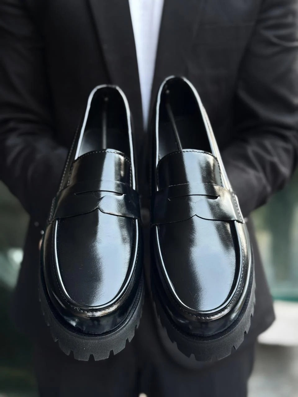 Black Chunky Penny Loafers