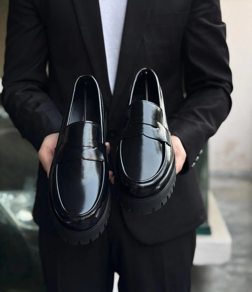 Black Chunky Penny Loafers