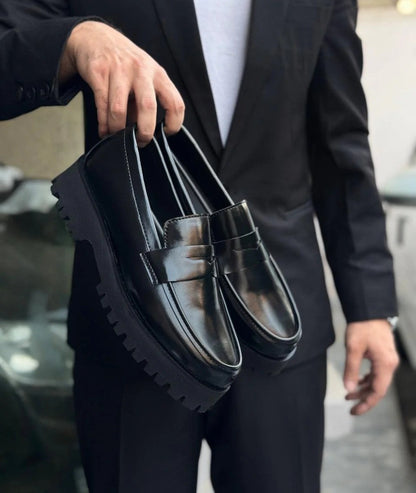 Black Chunky Penny Loafers