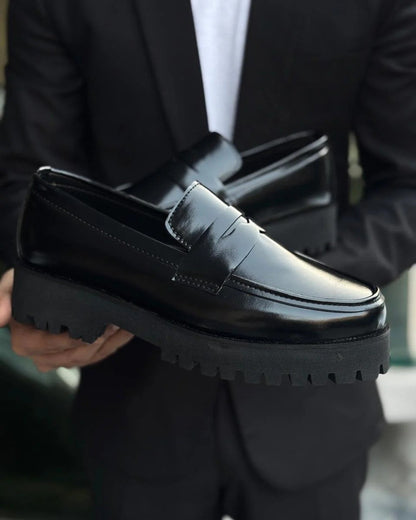 Black Chunky Penny Loafers