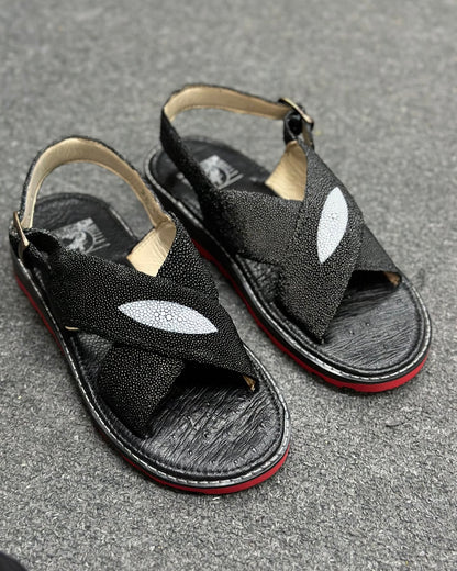 Genuine Stingray Leather Crisscross Slingback Sandals