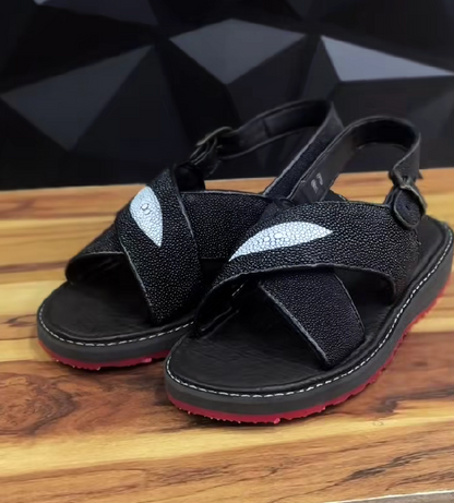 Genuine Stingray Leather Crisscross Slingback Sandals