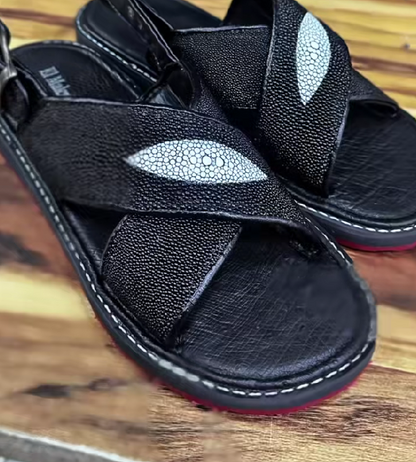 Genuine Stingray Leather Crisscross Slingback Sandals