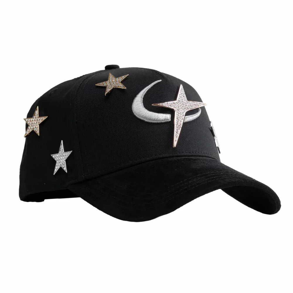 Luxury Rhinestone Star Moon Curved Brim Snapback