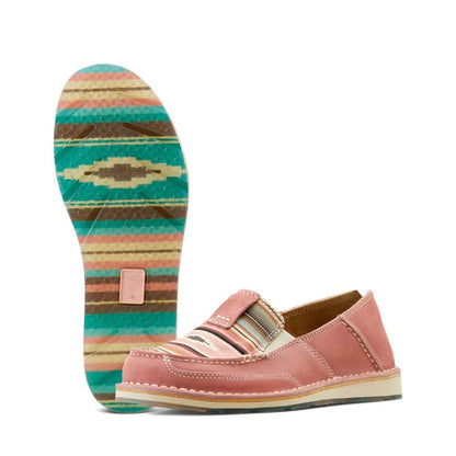 Pink Suede Western Tribal Pattern Loafers