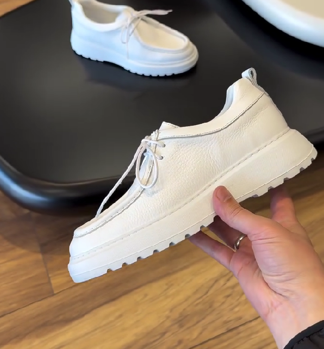 Genuine Leather White Platform Moc Toe Casual Loafers
