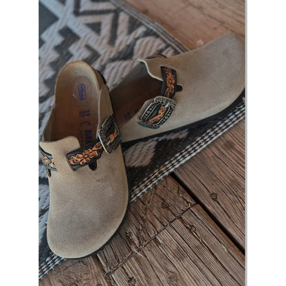 Vintage Western Leather Embossed Adjustable Slide Clogs
