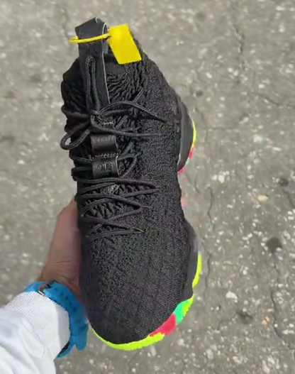 Knit Fabric Rainbow Outsole High-Top Basketball Sneakers