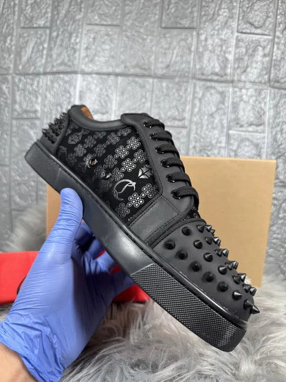Premium Edgy Monogram Jacquard Black Spiked Sneakers