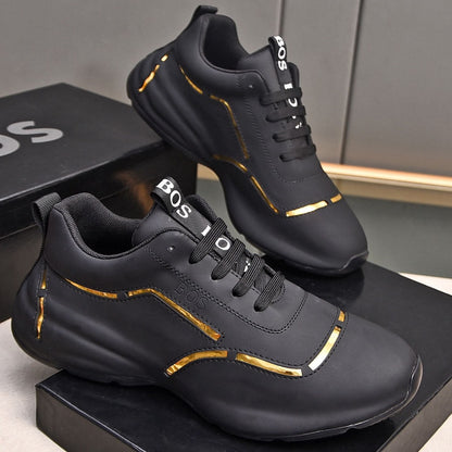 Premium Leather Metallic Accent Sneakers