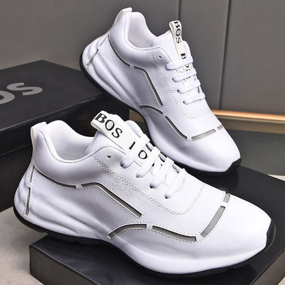 Premium Leather Metallic Accent Sneakers
