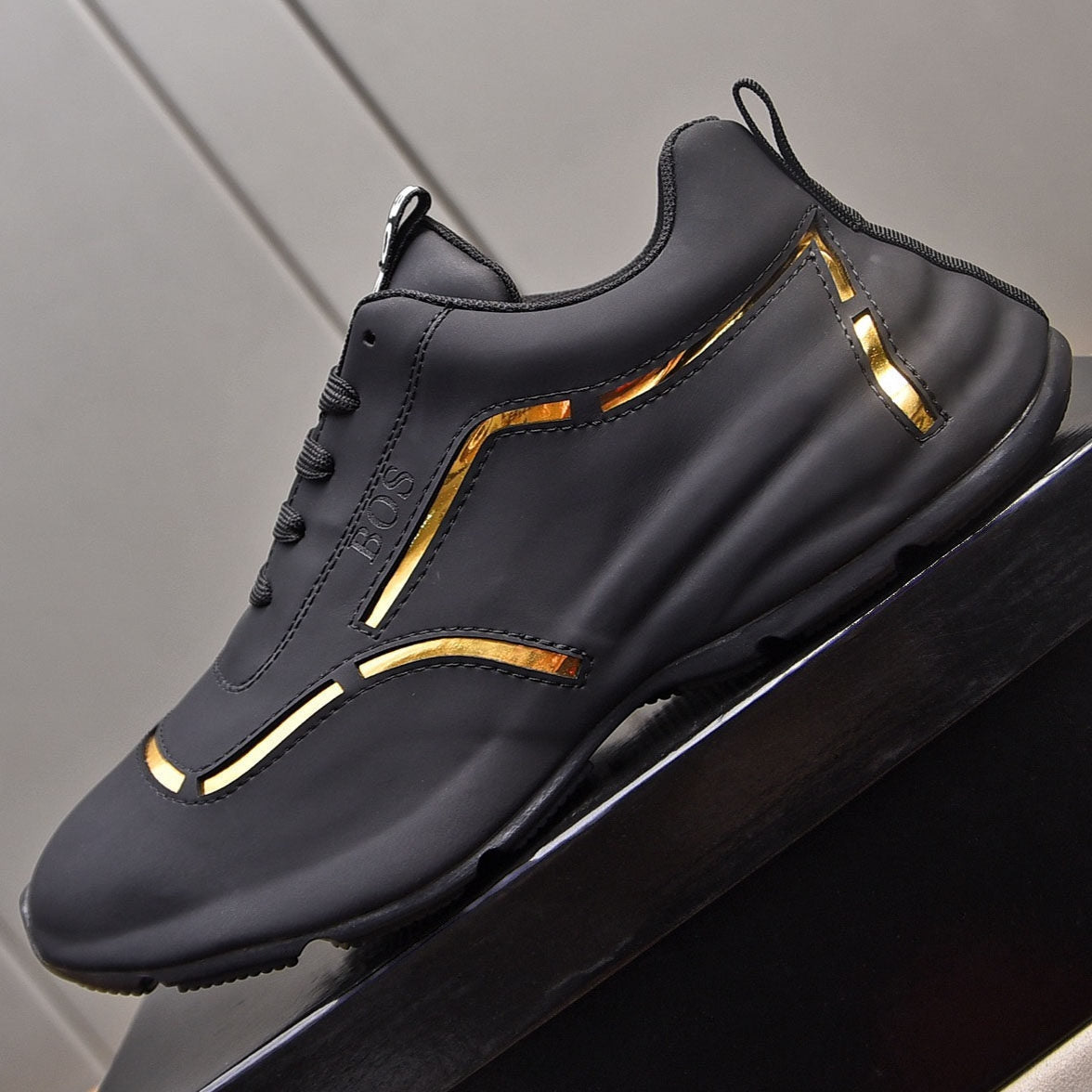 Premium Leather Metallic Accent Sneakers