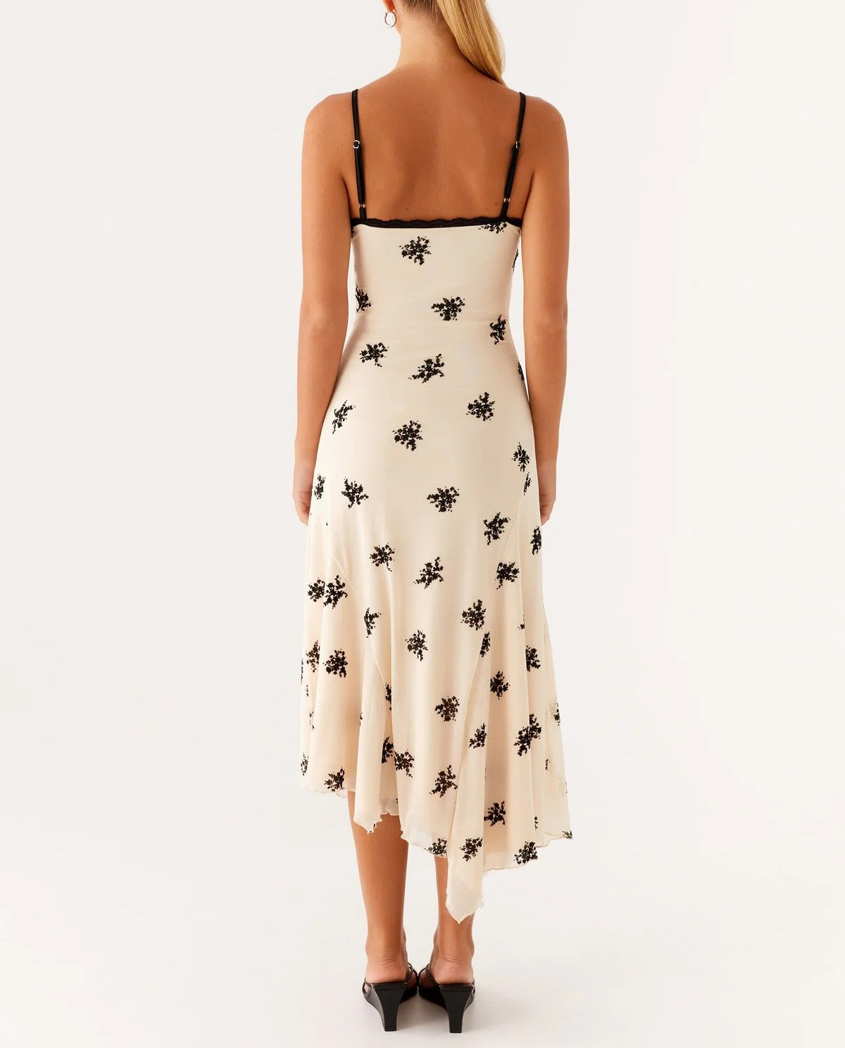 Straps White Black Print French Dress