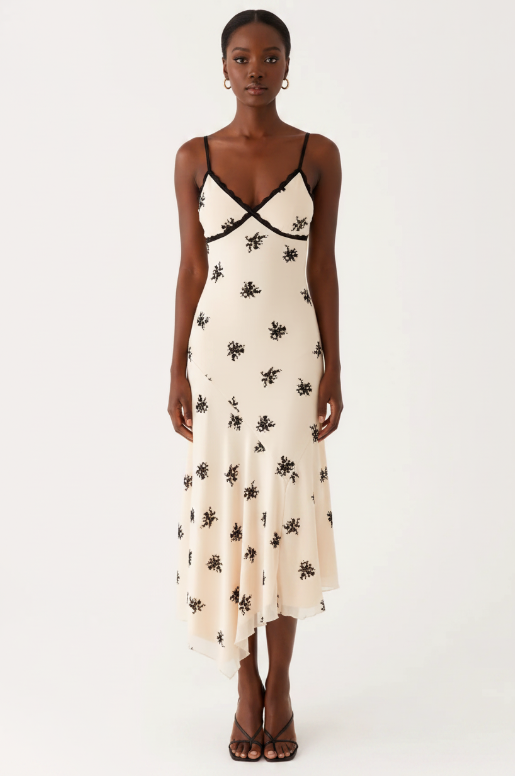Straps White Black Print French Dress
