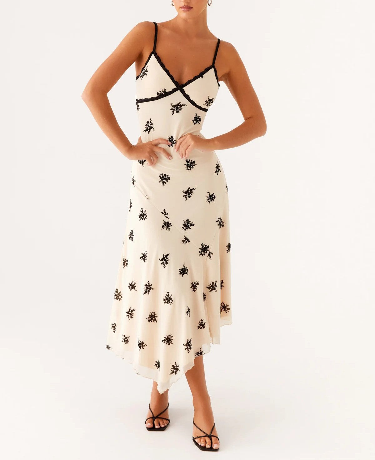 Straps White Black Print French Dress