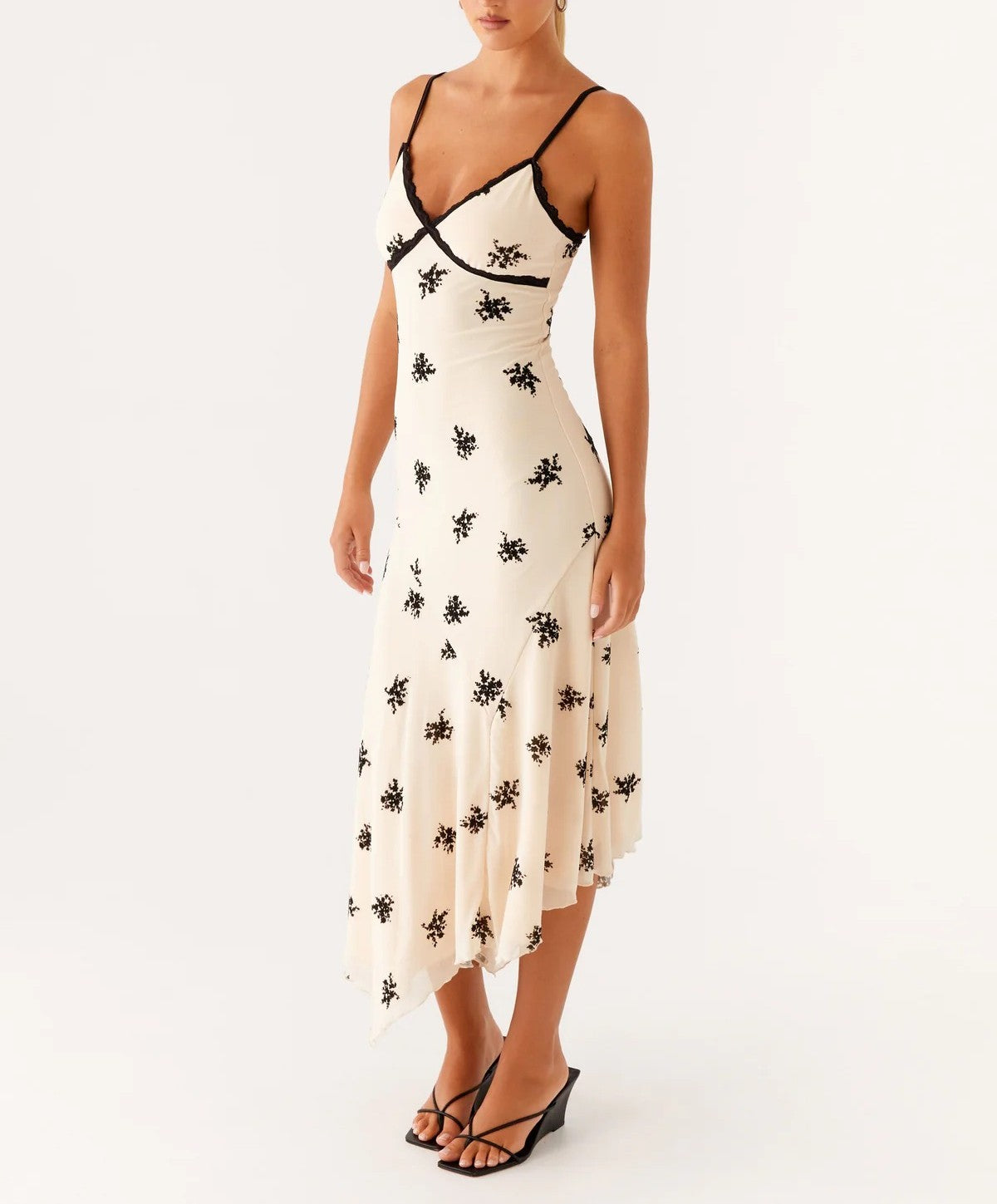 Straps White Black Print French Dress