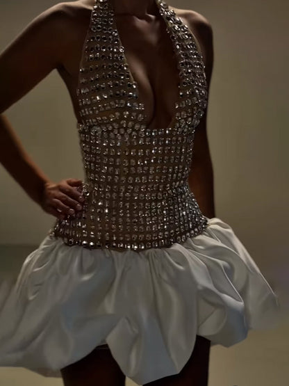 Halter Neck Rhinestone Sparkle Party Dress