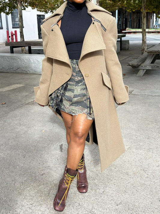 Woolen Irregular Asymmetric Coat