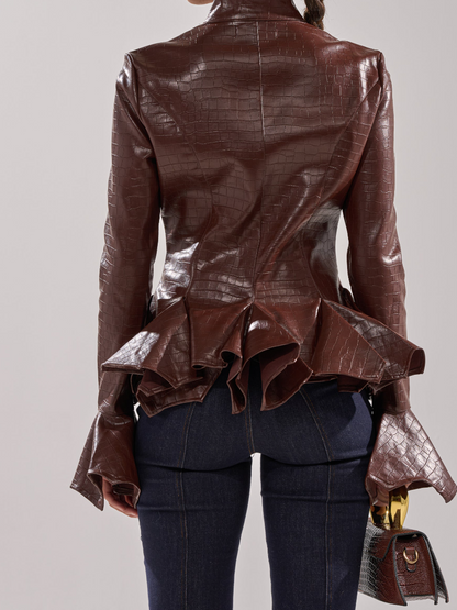 Crocodile-Embossed Faux Leather Jacket