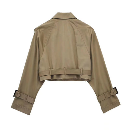 Casual Belted Cropped Trench Coat