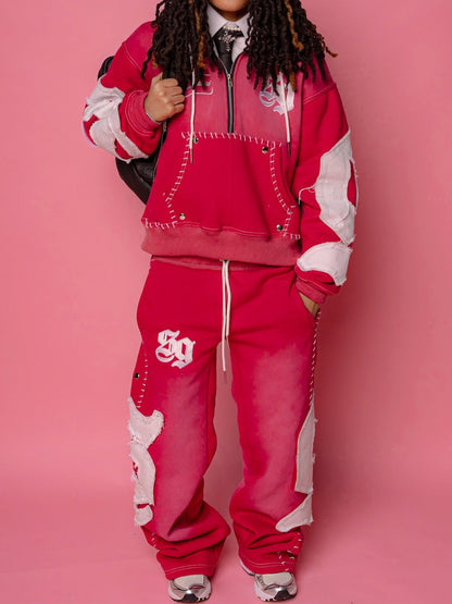 Hooded Embroidered Drawstring Waist Two Pieces Set