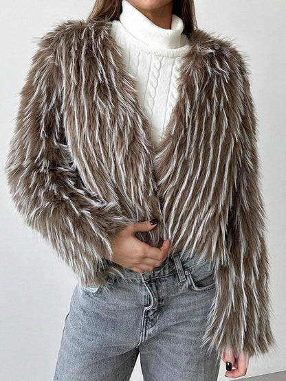 Faux Fur Open Front Loose Fluffy Coat
