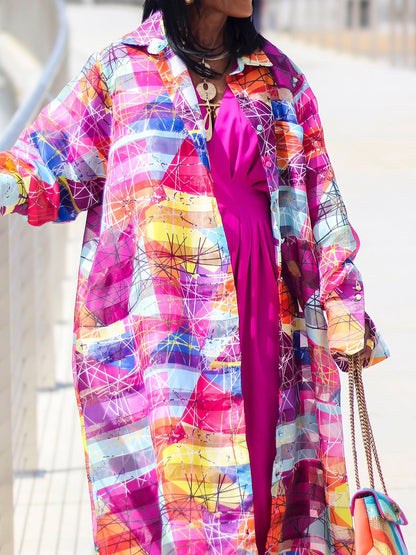 Fashion Mesh Printed Dress Coat