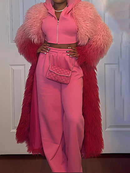 Faux Fur Notched Collar Ombre Design Coat