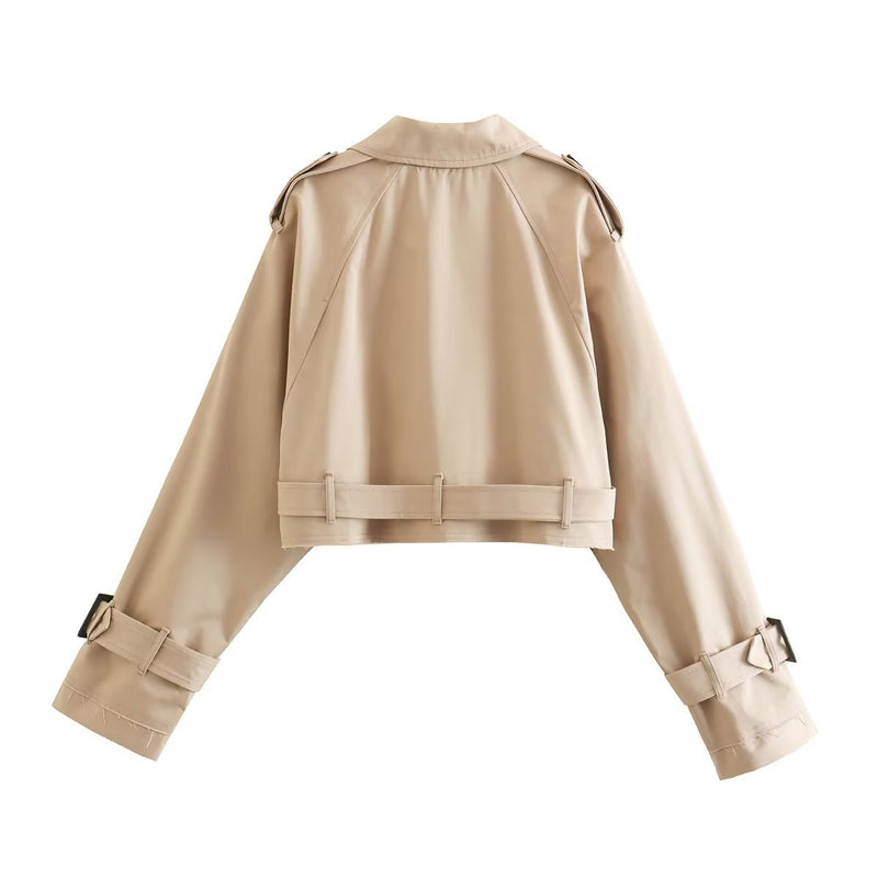 Casual Belted Cropped Trench Coat