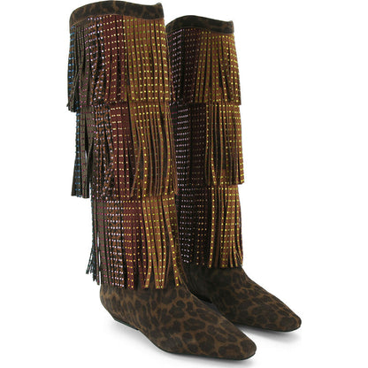 Fashion Crystal Embellished Fringe Western Boots