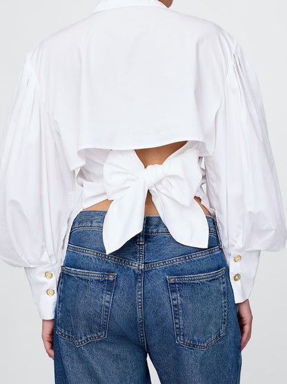 Puff Sleeve Open-Back Shirt