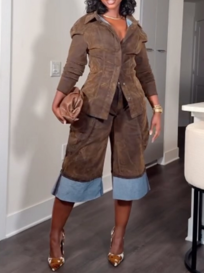 Contrast Denim Suit