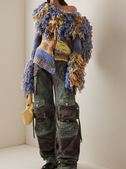 Multi-color Tassel Knitted Cardigan