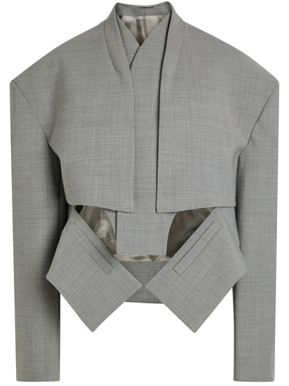 Stand Collar Cut-out Asymmetric Hem Jacket