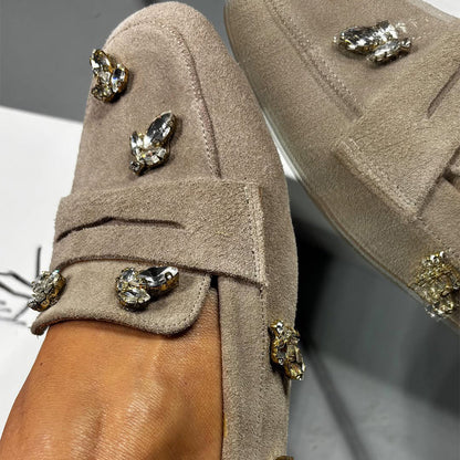 Suede Crystal Stones With Accessories Shoes