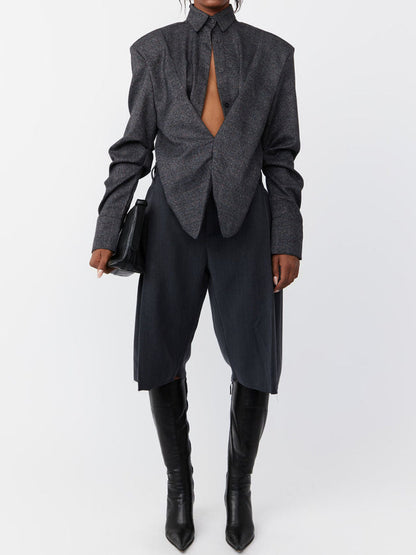 Plunging Neck Shoulder Padding Shirt