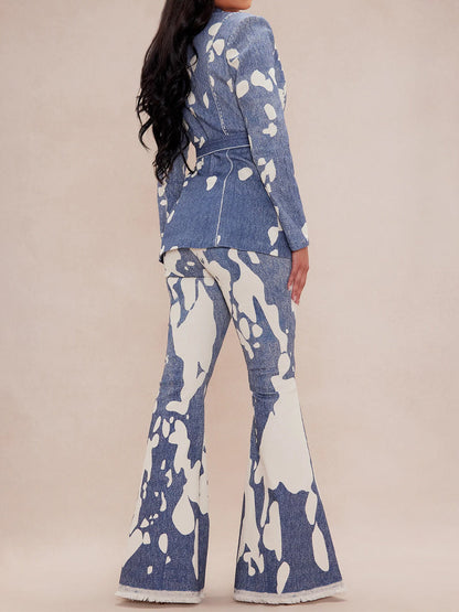 Fashion Denim Belted Two Pieces Set