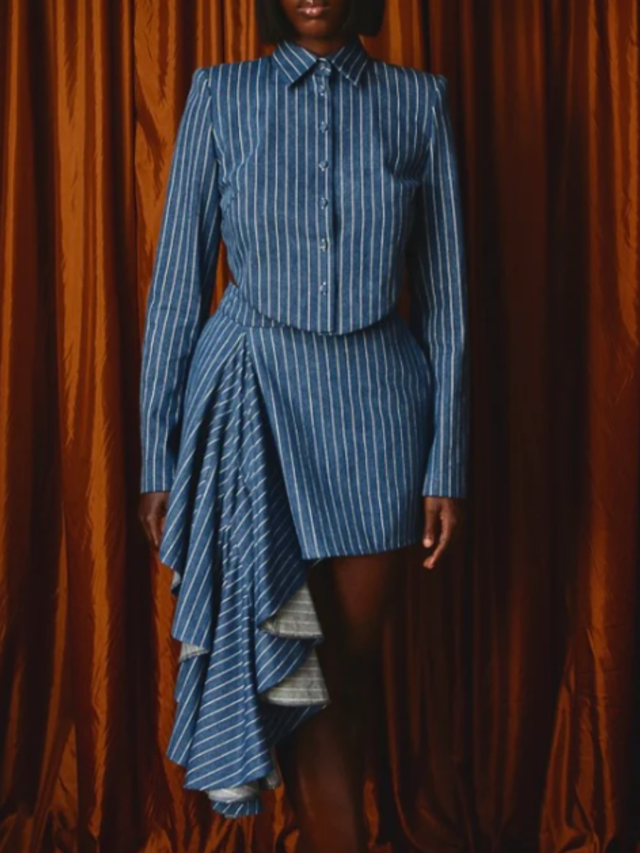 Striped Backless Skirt Suit