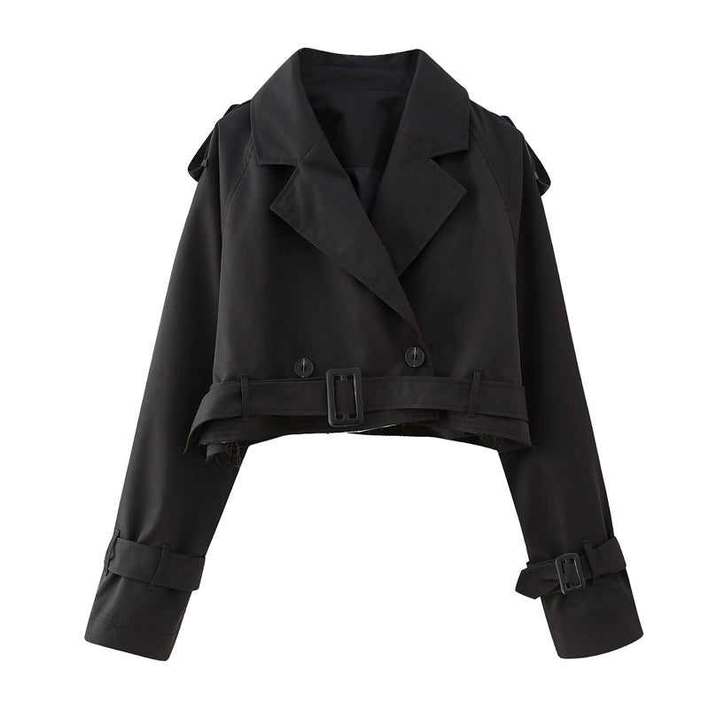Casual Belted Cropped Trench Coat