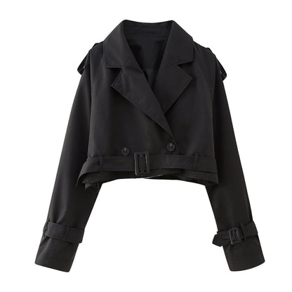Casual Belted Cropped Trench Coat