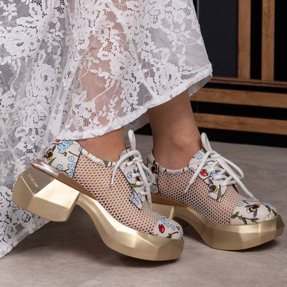 Mesh Cutout Lace-Up Platform Shoes