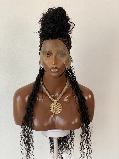 Mohawk Bohemian Cornrow Style (Black Color, Waist Length, Swiss Full Lace)