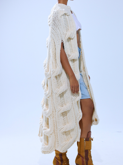 Twist Loop Textured Coarse Knit Sweater Coat