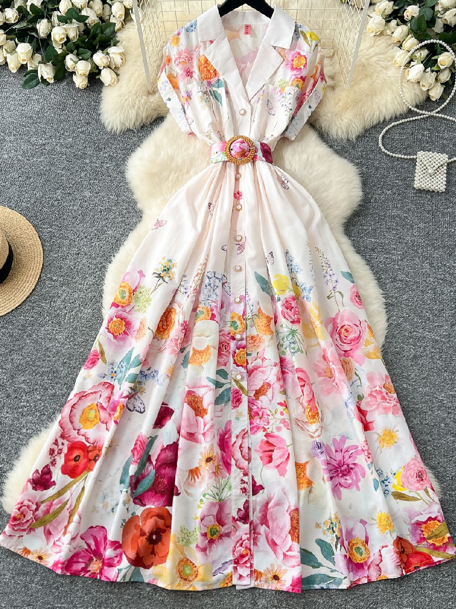 Demure Floral Midi Shirt Dress
