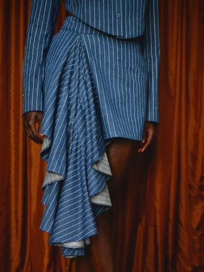 Striped Backless Skirt Suit