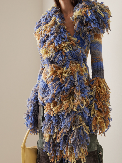 Multi-color Tassel Knitted Cardigan