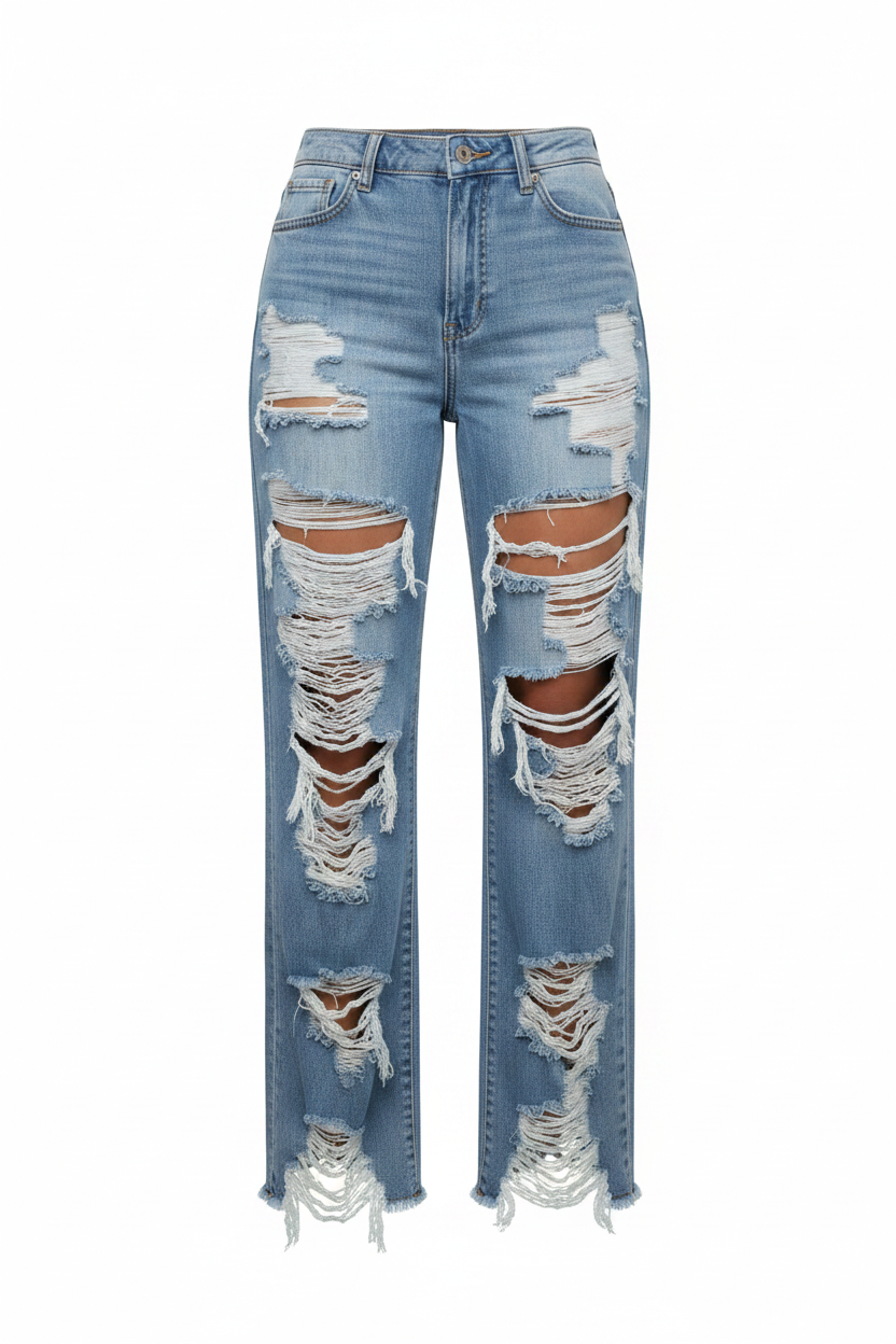 Distressed Jeans White Background - Model