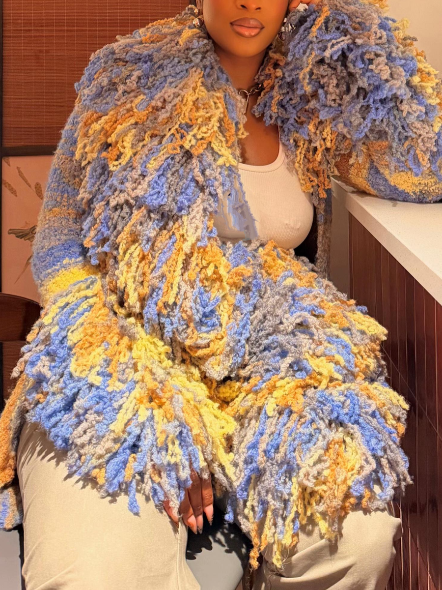 Multi-color Tassel Knitted Cardigan