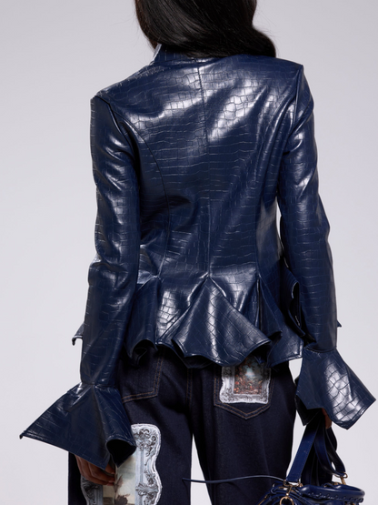 Crocodile-Embossed Faux Leather Jacket
